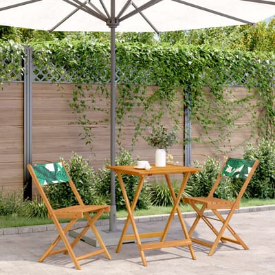 vidaXL - 3-delige - Bistroset - bladpatroon - stof - en - massief - hout