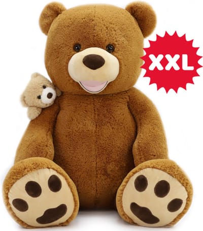 Teddybeer met Kleine Baby Beer Pluche Knuffel (Bruin) XXL 130 cm - Bear Beer Beren Plush Toys - XXXL Knuffeldier Knuffelpop Speelgoed voor kinderen jongens meisjes - Extra MEGA grote groot XL