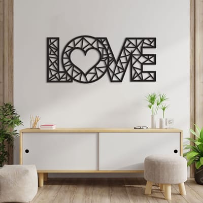Geometrische Wanddecoratie Love - Geometrische Muurdecoratie Liefde - Muurdecoratie Hout - Wanddecoratie Hout - Muurdecoratie Woonkamer - Wanddecoratie Woonkamer - Wanddecoratie Industrieel - Wanddecoratie Dieren - 89 x 39 cm