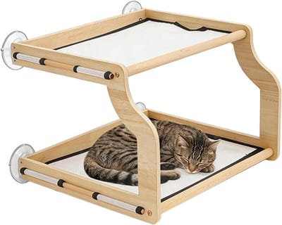 Kattenstoel Ademend - Raamligstoel Kat - Zonnebaden Spelen - Duurzaam Natuurlijk Hout - 44 x 33 x 33 cm