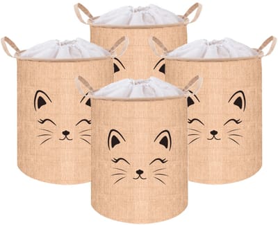 Kruzzel Speelgoedmand - 4x - beige - 35L - 32 x 43 cm - opbergmand - speelgoedkist - organizer