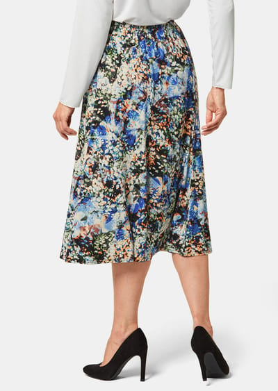 Comfortabele, gedessineerde rok met rondom elastische tailleband - zwart / koningsblauw / gedess. - Gr. 42 van Goldner Fashion