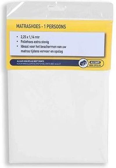 ALLSAFE Matrashoes Plastic – 1-Persoons – 225 x 14 cm – Verhuishoes / Beschermhoes - Foliehoes extra stevig