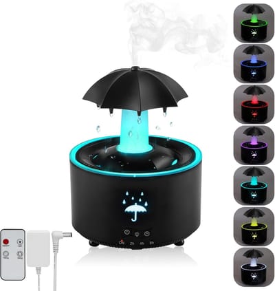 Luchtbevochtiger - Aromadiffuser - Paraplu-Luchtbevochtiger - Roterende Paraplu-Druppelbevochtiger - Aromatherapie-Diffuser met 7 Kleuren LED-Verlichting - Inclusief Afstandsbediening - Zwart - 300 ml
