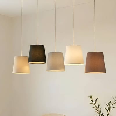 Lucande - Hanglamp - 5lichts - IJzer, textiel - H: 21 cm - E27 - nikkel, karamel, zwart, grijs, wit, bruin