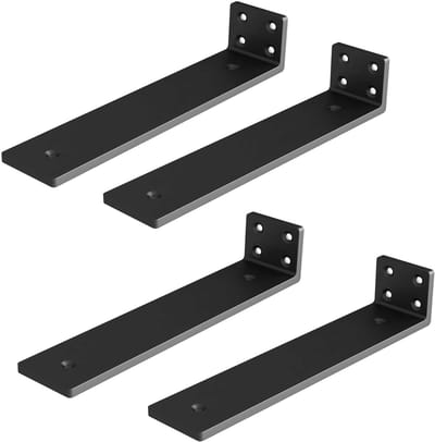 4-Stuks plankdragers - Zware wanddragers - Verborgen plankdragers - Zwevende plankdragers - Metalen plankdragers - 4 mm dikke L-vormige dragers - Geschikt voor muren, schouwen en boekenplanken - Zwart