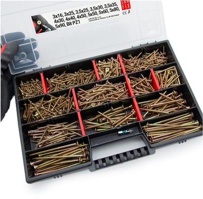 LUN FIX - Houtschroeven - 770 stuks - Assortiment met koffer - Bit assortimentsdoos
