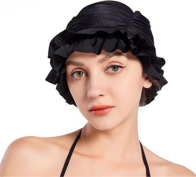 VHV-Zwemmuts voor Dames met Ruffles - Extra Ruime Zwemmuts van Nylon - Comfortabele Badmuts voor Lang Haar - Stijlvolle Zwemmuts voor Zwembad en Thermale Baden - One Size