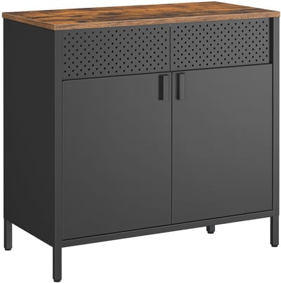 Dressoir kasten - Opbergkasten met Deuren - Keukenkast - Dubbele Deurkast - Verstelbare Vloer- Zwart - Industriële Stijl