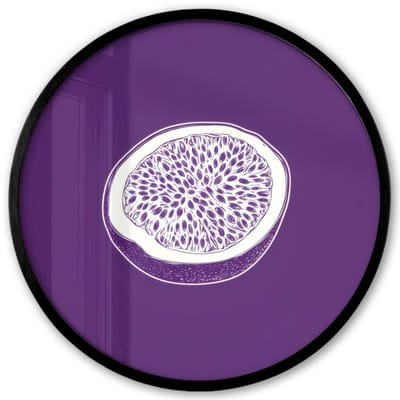 Poster in lijst Rond - Fotolijst 40x40 cm - Posters - Passievrucht - Zaadjes - Paars - Minimalistisch - Ronde posterlijst zwart - Decoratie - Wanddecoratie woonkamer - Muurdecoratie slaapkamer