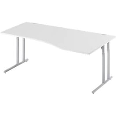 Schäfer Shop Select Desk COMBITEC, vrijstaand, aanbouw rechts, C-poot, B 1800 x D 1000/800 x H 677-817 mm, aluminium lichtgrijs/wit