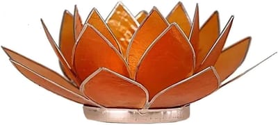 Lotus Sfeerlicht - Kaarshouder Chakra - Sfeerverlichting Huis - Uniek Capiz Schelp - Diameter 13.5cm - Oranje Zilver