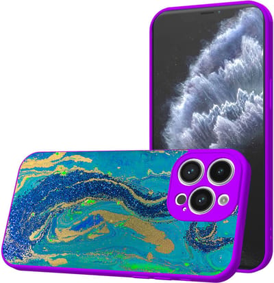 Smartphonica Telefoonhoesje Geschikt voor iPhone 11 Pro met Blauw Goud Marmer opdruk - TPU Back Cover Case Blue Gold Marble Design - Paars geschikt voor iPhone 11 Pro
