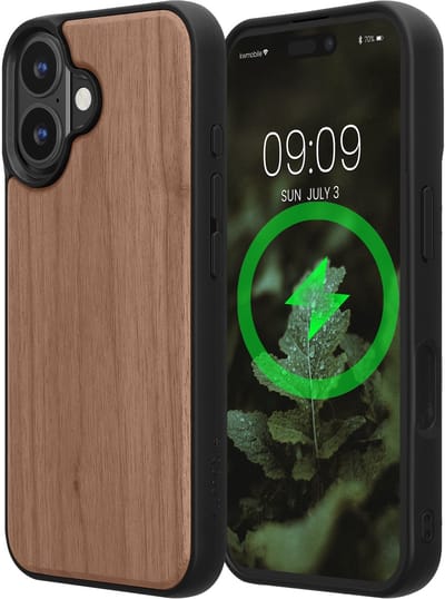 kwmobile Echt Houten Beschermhoes voor Apple iPhone 16 – Hout & TPU Cover – donkerbruin hout