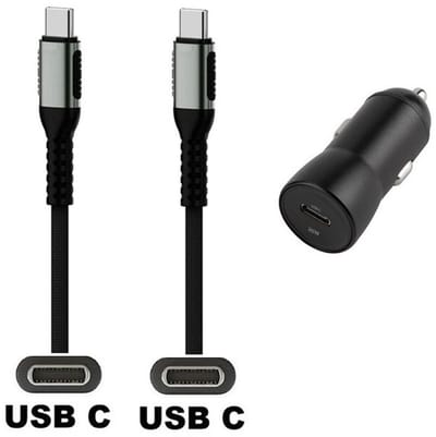 OneOne auto snellader + 0,2m sterke USB C naar C kabel. 20W lader. Autolader adapter past op Apple iPhone 15, iPhone 15 Plus, 15 Pro, 15 Pro Max, iPhone 16, 16 Plus, 16 Pro, iPhone 17, 17 Air, 17 Pro, 17 Ultra