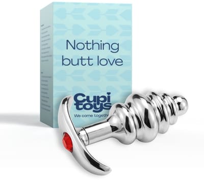 Cupitoys® Metalen buttplug - Zilver - Diamant rood - Anker - Geribbeld - Large - Sex toys voor vrouwen - Sex toys voor mannen - Buttplugs