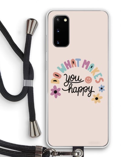 Case Company® - Hoesje met koord geschikt voor Samsung Galaxy S20 hoesje met Koord - Happy days - Telefoonhoesje met Zwart Koord - Bescherming aan alle Kanten en Over de Schermrand