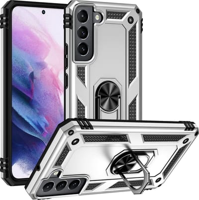 Ring Armor hoesje Geschikt voor Samsung Galaxy S22 - Zilver - Draaibare standaard - Magneet - ZT Accessoires
