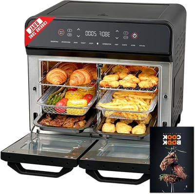 Dubbele Zone Luchtfriteuse - Digitale Mini Oven - Grote Maaltijden Bereiden - Veelzijdig Dubbel Ontwerp - 24 Kwarts - Zwart