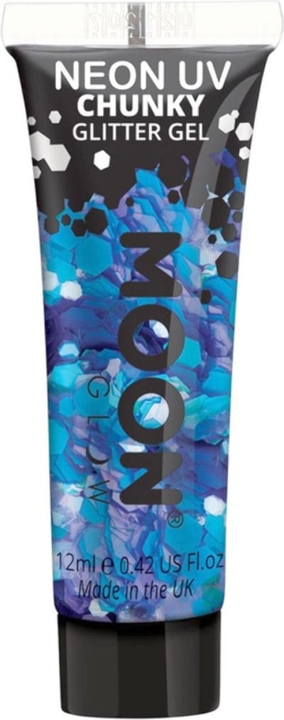 Moon Creations - Moon Glow - Neon UV Chunky Glitter Gel Glitter Make-up - Blauw
