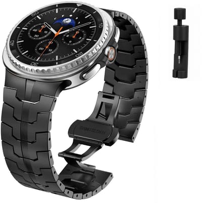 DrPhone Quantum Titanium Band voor Samsung Galaxy Watch 8 Classic 46mm / Watch 8 44mm 40mm – Titanium Luxe Armband - Zwart