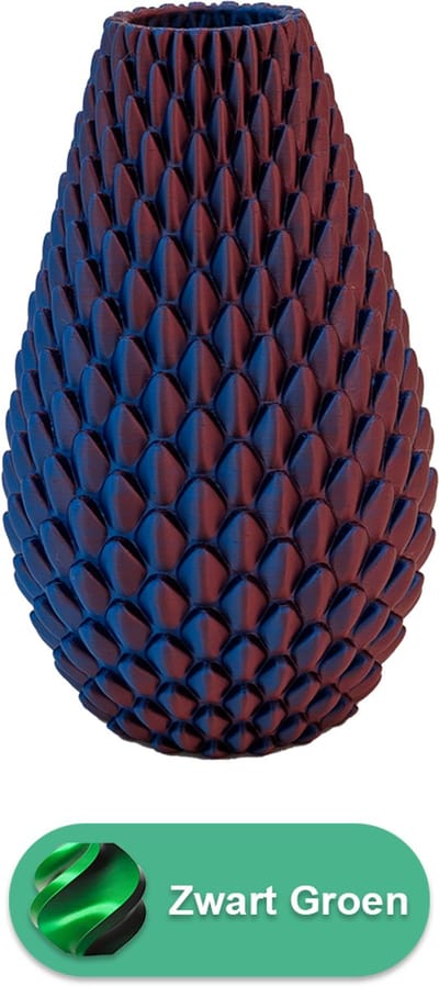 Myraka design vaas – Decoratieve vaas - Zwart / Groen - 3d geprinte vaas – geschikt voor droogbloemen - 20CM