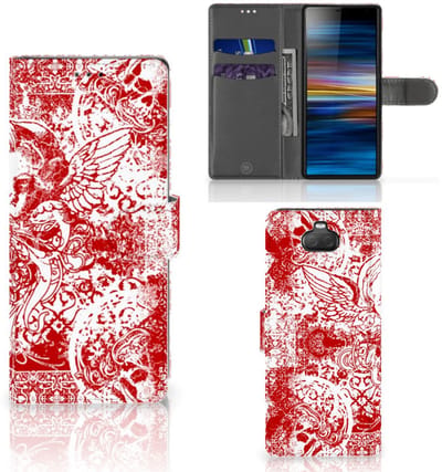 Telefoonhoesje met Naam Sony Xperia 10 Angel Skull Rood