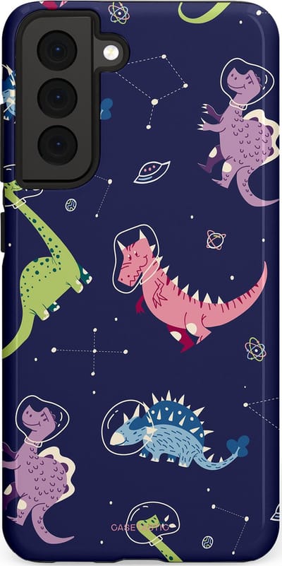 Casetastic hoesje geschikt voor Samsung Galaxy S21 FE 5G - Dubbellaagse bescherming - Rex in de ruimte - Fashion Case - Donkerblauw Donkergrijs
