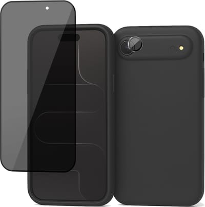 Hoesje geschikt voor iPhone 17 Air - Privacy Screenprotector Volledig Dekkend Glas & Camera Protector - Mat Back Case Zwart