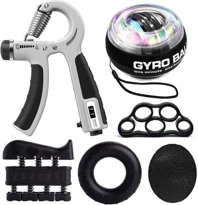 Thijox - Grip Strength Trainer Kit (6 stuks) - Vingeroefenaar, Handgreepversterker, Handverlengingstrainer, Stressbal, Gripring, Gyrobal - Spieropbouw