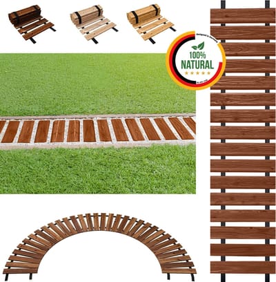 Floranica Uitrolbare houten tuinpad Rollpad van lariks 30 cm x 1 m Bruine Uitrolbaar looppad tuinpad, gebogen, antislip, decoratief, voor feesten, bruiloften, binnenplaats