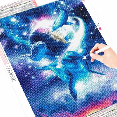 Peinture diamant 5d avec dauphin carré complet, Kits d'art, broderie diamant, mosaïque, point de croix 20X30CM blue