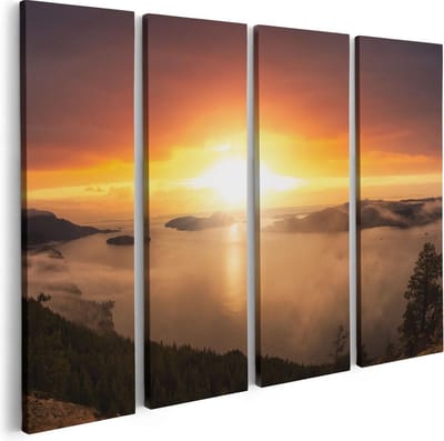 Artaza Canvas Schilderij Vierluik Zonsondergang In De Bergen Met Wolken - 80x60 - Foto Op Canvas - Canvas Print