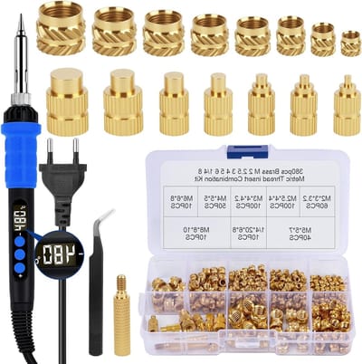 390 Draad Inserts en 8 Soldering Tips, 90W LED Soldeerbout met Temperatuurinstelling, Geschikt voor M2/M3/M4/M5/M6/M8 en Pyrografie Accessoires