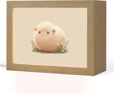 Nachtlampje 20x15 cm - Kinder lampje - Schaap - Beige - Bloemen - Tafellamp kinderkamer - Slaapkamer lamp - Bedlamp kinderen - Kinderlampje stopcontact - Wandlamp babykamer - Nachtlampjes