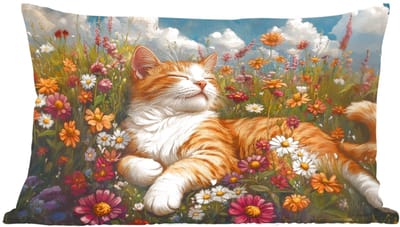 Sierkussens - Kussentjes Woonkamer - 60x40 cm - Kat - Bloemen - Ontspannen