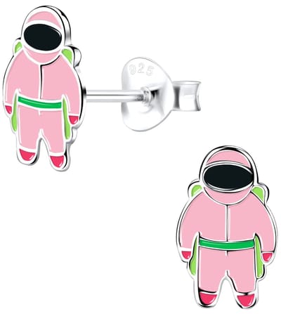 Joy|S - Zilveren astronaut oorbellen - roze - 6 x 10 mm