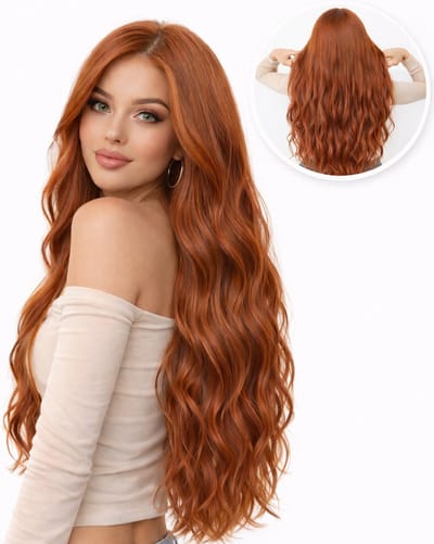SassyGoods® Koper Rode Pruik - Pruiken Dames Lang Haar - Luxe Lace Wig Ginger Oranje Rood - Wasbaar - Verstelbaar - 66 cm