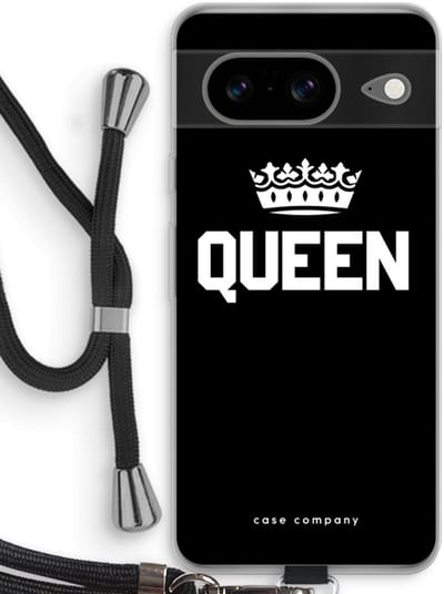 Case Company® - Hoesje met koord geschikt voor Google Pixel 8 hoesje met Koord - Queen zwart - Telefoonhoesje met Zwart Koord - Bescherming aan alle Kanten en Over de Schermrand