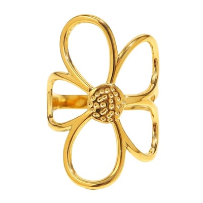 Luxxie-ring-rvs ring-clover ring-verstelbare bloem ring-statement ring-gouden ring-dames ring-cadeau voor haar