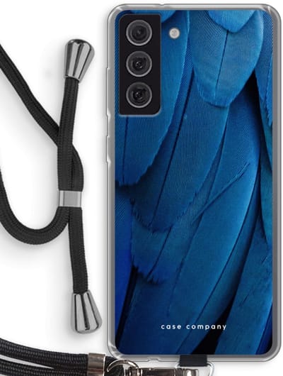 Hoesje met koord geschikt voor Samsung Galaxy S21 FE hoesje met Koord - Pauw - Telefoonhoesje met Zwart Koord - Bescherming aan alle Kanten en Over de Schermrand