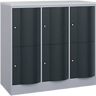 C+P Resisto lockerkast, 3 vakken, 6 vakken, B 1148 x D 540 x H 1077 mm, blank aluminium/antraciet grijs