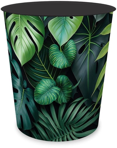 Prullenbak met motief - Afvalbak rond - Orde in kamer - Stevige kunststof - 11 liter - Jungle bladeren