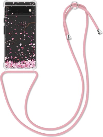 kwmobile telefoonhoesje geschikt voor Google Pixel 6 - Hoesje met telefoonkoord - Back cover voor smartphone - Case in poederroze / donkerbruin / transparant
