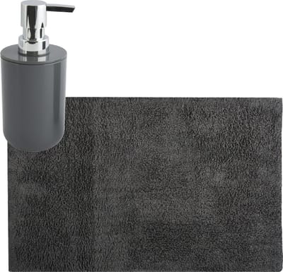 MSV badkamer droogloop mat/tapijt - 40 x 60 cm - met zelfde kleur zeeppompje 260 ml - donkergrijs