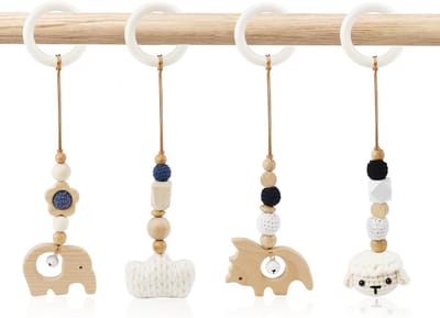 4-delige Houten Boog Speelgoed voor Baby's - Hangspeelgoed voor Kinderwagens en Babyzitjes, Ideaal voor Pasgeborenen en Speelplezier