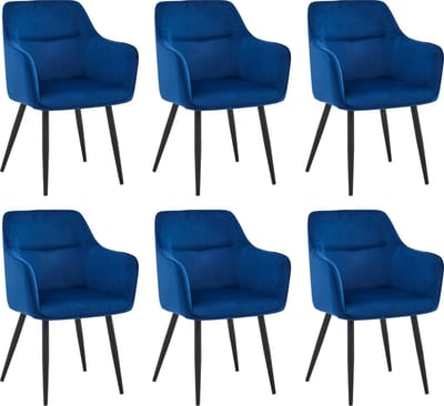 Colenis® - City Eetkamerstoel - Set Van 6 - Blauw - Fluweel - Velvet - Industrieel - Stoel - Design - Armleuningen
