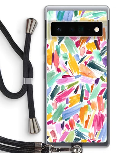 Case Company® - Hoesje met koord geschikt voor Google Pixel 6 Pro hoesje met Koord - Watercolor Brushstrokes - Telefoonhoesje met Zwart Koord - Bescherming aan alle Kanten en Over de Schermrand
