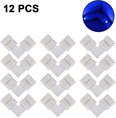 JeiibrZui LED Strip Hoekconnectoren - Dubbelzijdig - Soldeerloze Oplossing voor 2-Pins LED Connectors - 12 Stuk - Wit