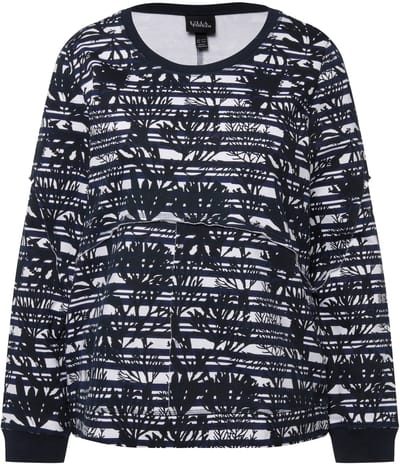 Ulla Popken - Dames - Sweatshirt open randen ronde hals lange mouwen - Marine - Maat 50+